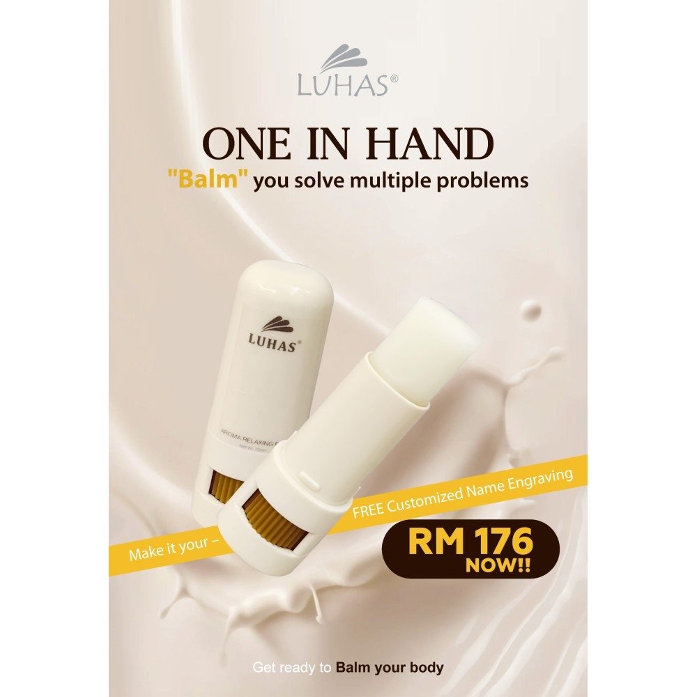 LUHAS Aroma Relaxing Balm Stick — one in hand, with free name engraving